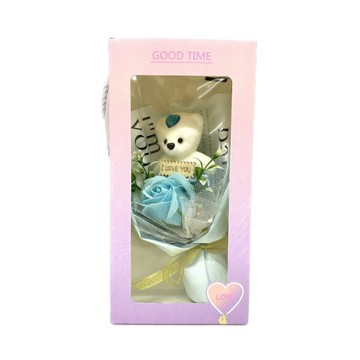 LED小熊香皂玫瑰花提盒-藍