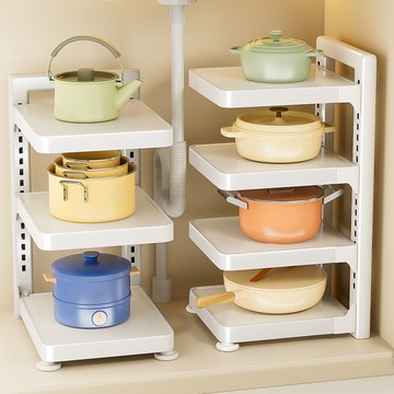 廚房鍋具收納架     新款置物架家用鍋架廚房多層加厚角架落地式加高分層架耐用