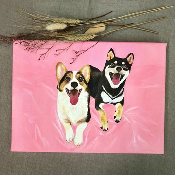 客製寵物畫2隻(24x33cm)
