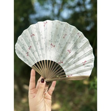 芷墨原創淑女扇子蜻蜓禪意素雅時尚小眾刀扇夏季納涼日用折扇草綠