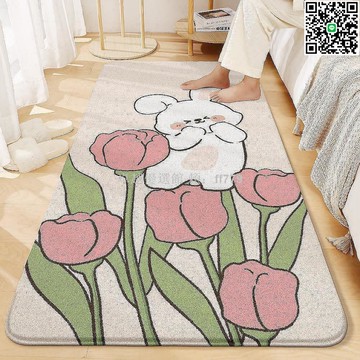 【卓越優選館】卡通仿羊絨臥室地毯 長條床邊地墊 北歐風可愛毛絨地板墊 家用房間床前墊