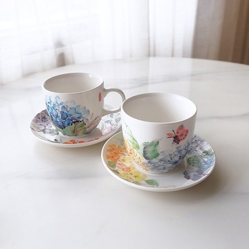 手工燒製。春暖花開手繪咖啡杯盤組結婚喬遷。交換禮物