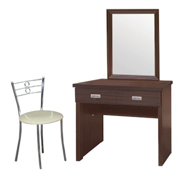 文創集 包格斯2尺二抽鏡面鏡台組合(五色可選＋含化妝椅)-78x39x158cm免組
