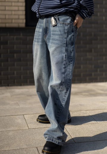 Chemistry_Boys - 韓國 MPT751 RIPEN R703 刷色雙車線 丹寧長褲 (藍色)