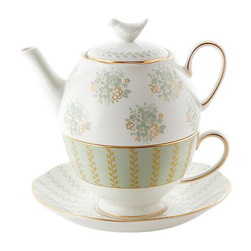 ZEN Wendy 單人茶具4件組  花卉圖案 綠色 + 白色  1組