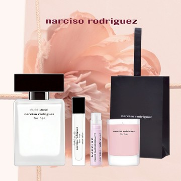 送禮首選🌹官方直營【NARCISO RODRIGUEZ】for her 純粹繆思淡香精50ml｜贈10ml+香氛蠟燭組🎁柑苔花香調🌸牡羊座女神生日快樂❤ 母親節禮物💝