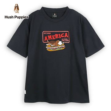 Hush Puppies T恤 男裝趣味趴趴狗漢堡刺繡寬版T恤