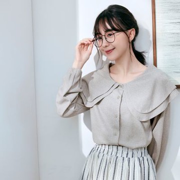 OB嚴選-絨面雙層大領片微拋袖上衣《AB19107-》