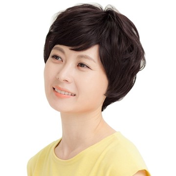 [米蘭精品] 女假髮整頂真髮絲-手織頂心斜瀏海短捲髮美髮用品2色73vc28