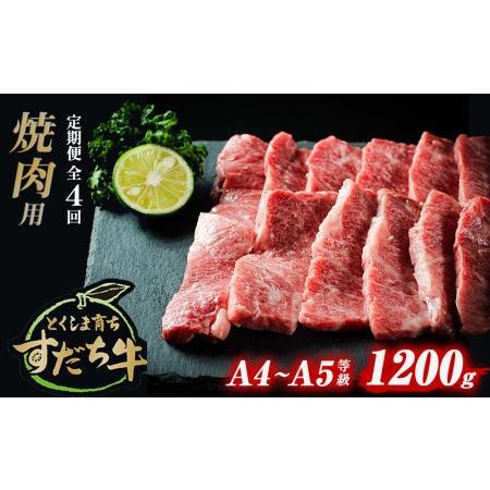 ふるさと納税 定期便 4回お届け すだち牛 黒毛和牛 （ 焼肉用 ） 1.2kg 徳島県鳴門市