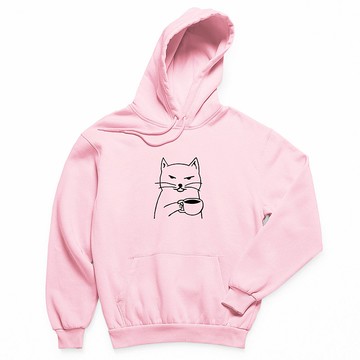 Cat Coffee 刷毛帽T 中性版 淺粉色  貓咪咖啡趣味貓之日禮物秋冬