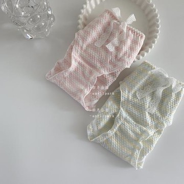 某兔shop可愛甜美少女蝴蝶結條紋日系鏤空針織全棉內褲低腰性感女