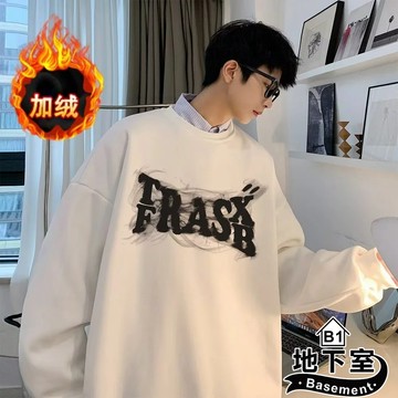 地下室B1-長T 美式街頭個性文字印花落肩袖長袖上衣 圓領 寬鬆 大尺碼5XL【NL665060 厚薄長T組合】