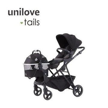 unilove.tails 英國 Dlxtour好好推雙籃寵物推車-小提籃嬰童組合(黑)