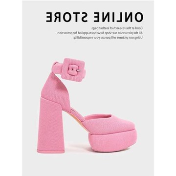 芭比粉瑪麗珍高跟鞋女2025新款真皮粗跟百搭厚底防水臺包頭涼鞋子