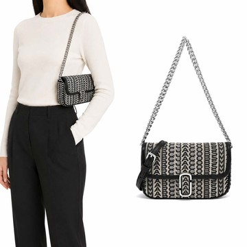 MARC JACOBS THE MONOGRAM J MARC 編織緹花翻蓋兩用包-迷你/黑