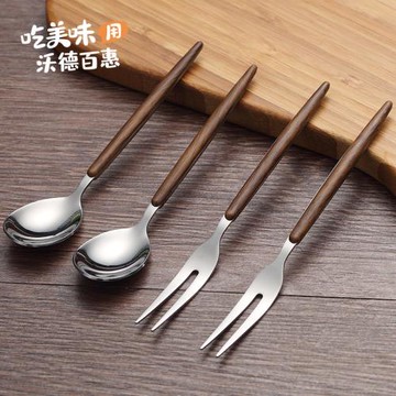 MUJIE家庭北歐304不銹鋼水果叉套裝甜品勺子 家用水