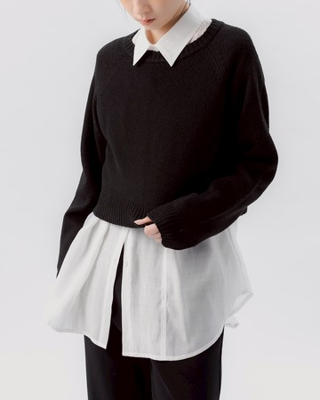 質感花紗設計短版針織毛衣-黑