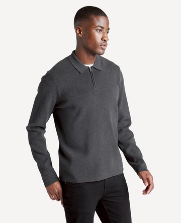 Kenneth Cole | Knit Long-Sleeve Zip Polo in Charcoal, Size: 2XL