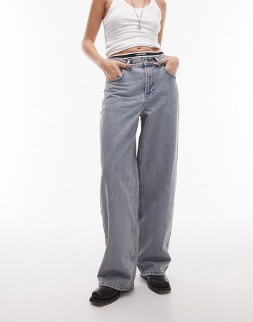 Topshop 90s straight jean in dirty bleach-Blue