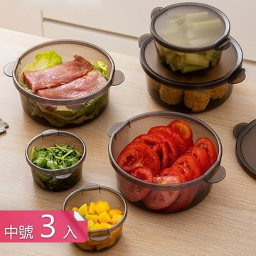 【荷生活】多規格可疊加收納帶蓋分類收納盒 雙卡扣輕鬆開合大開口保鮮盒-中號3入組