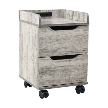 澄境 低甲醛二抽活動式抽屜櫃(附插座) 灰橡木紋