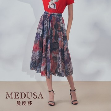 現貨【MEDUSA 曼度莎】I Care 飄逸感 水墨印花長裙（F）｜女長裙 雪紡長裙 鬆緊腰頭