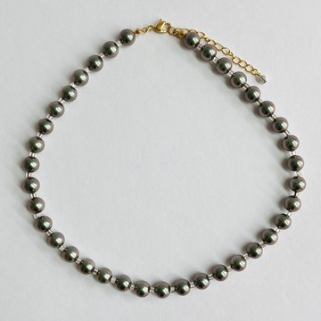 玻璃珍珠與復古珠飾項鍊 / 8mm 約 43cm+5cm / 孔雀綠 / G / made in japan