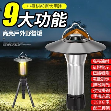 （臺灣發貨）套裝-新款戶外露營燈Type-C充電多功能野營帳篷燈可擕式警示手電筒-附贈脚架-聚光罩-尾蓋-充電綫