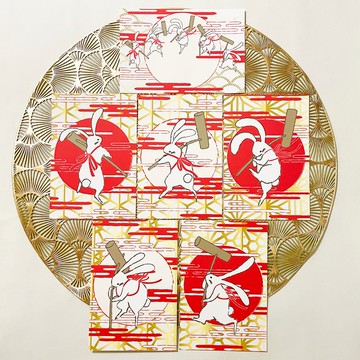 賞月兔 明信片6張組 搗麻糬 滿月 動物 浮世繪 日本 和風