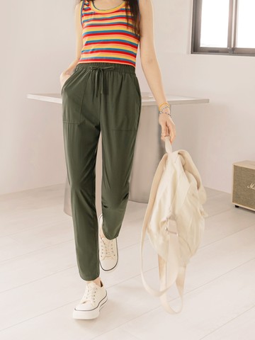 防潑水鬆緊抽繩彈力休閒褲