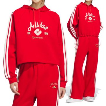 Adidas Nyr Hoody Sweat 女款 紅色 寬鬆 短版 金屬鏈刺繡 連帽 長袖 KH2694