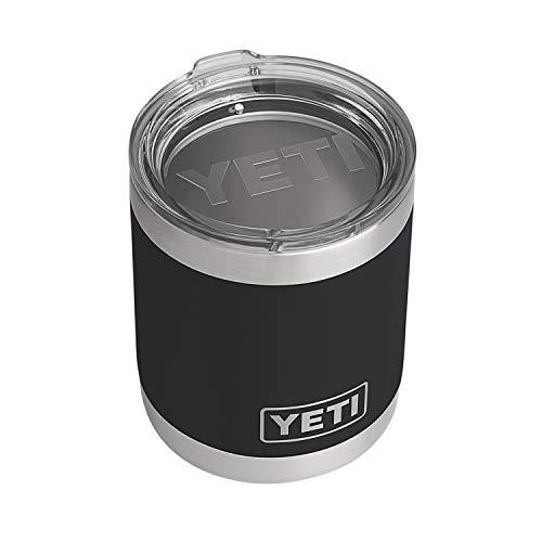 YETI Rambler 10オンス ローボール 蓋付き 真空断熱 ステンレス製、ブラック