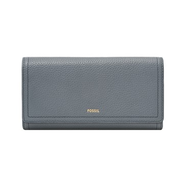 Logan 三折真皮拉鍊RFID防盜長夾-藍色 SL7833450