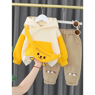 男寶寶初春薄絨套裝2022新款嬰幼兒春季童裝兒童衣服男童春裝洋氣