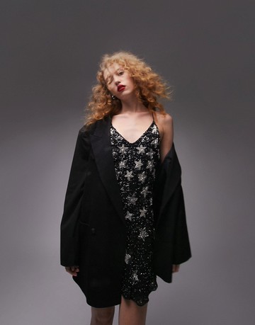 Topshop star sequin mini slip dress-Black