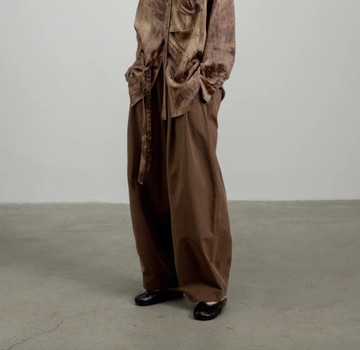 日系復古 繭型松緊腰天絲長褲