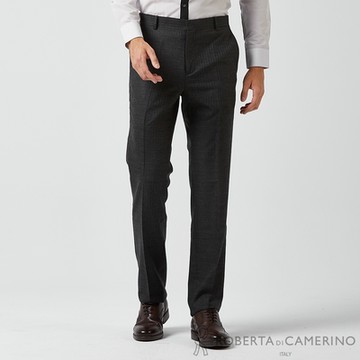 ROBERTA諾貝達 男裝 合身基本款 完美剪裁羊毛西褲 (平口) 黑灰