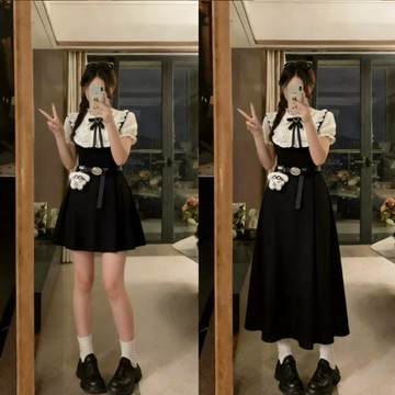 22143L_大尺碼女装巨好看法式学院风假两件连衣裙女高级感重要场合漂亮裙子