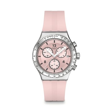 Swatch POPPINGLY PINK 金屬手錶/男錶/女錶/瑞士製造 YVS532 (43mm)【官方旗艦店】