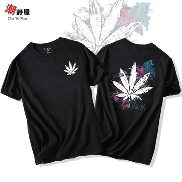 潮野屋 三葉草 大麻葉 T恤 短袖上衣 衣服 潮T 短T 歐美 潮流 街頭 創意 可愛 休閒穿搭 WTD-418