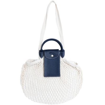 LONGCHAMP LE PLIAGE FILET系列網狀棉質手提/肩背翻蓋兩用包(大/海軍藍)