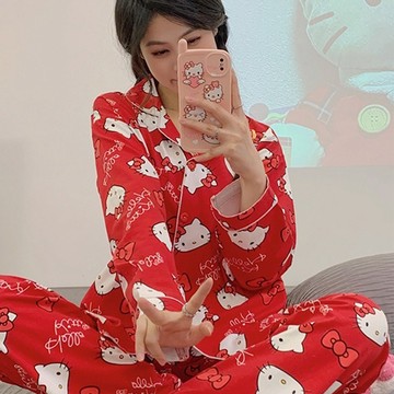 高顏值韓版睡衣 卡通薄款睡衣  可外穿 家居服  寬鬆睡衣 卡通睡衣  休閒懶人睡衣 長袖長褲 兩件套 睡衣套裝