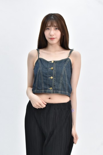 【加購優惠】(S) yancey haha 棉質牛仔細肩帶藍色上衣