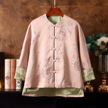 新中式唐裝漢服女2024春新款國韻溫婉織錦緞外套提花盤扣寬松上衣