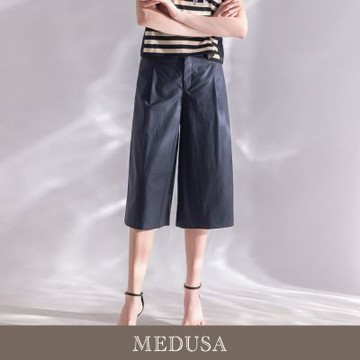 現貨【MEDUSA 曼度莎】藍色俐落打褶純棉休閒七分褲（M-XL）｜女長褲 休閒穿搭 休閒褲