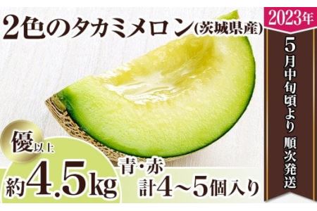 12-2茨城県産２色のタカミメロン約4.5kg（4～5個）