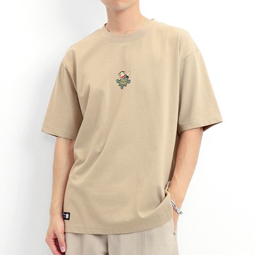 PAUL FRANK 大嘴猴 男 女款中性 落肩短袖T｜拼圖猴LOGO簡約設計款-淺卡其