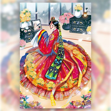 五月新娘 - 韓妞韓服插畫明信片 (uha)