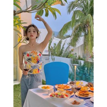 度假風大理洱海露肩綁帶裹胸背心海南三亞海邊旅游外穿抹胸上衣女